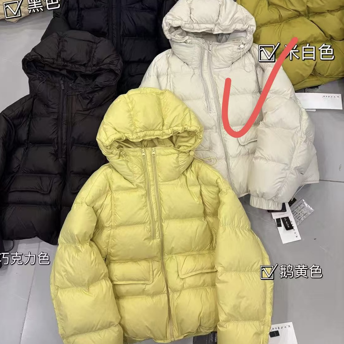 LMM 9877韩版连帽双拉链羽绒服女2025冬季宽松显瘦白鸭绒外套潮