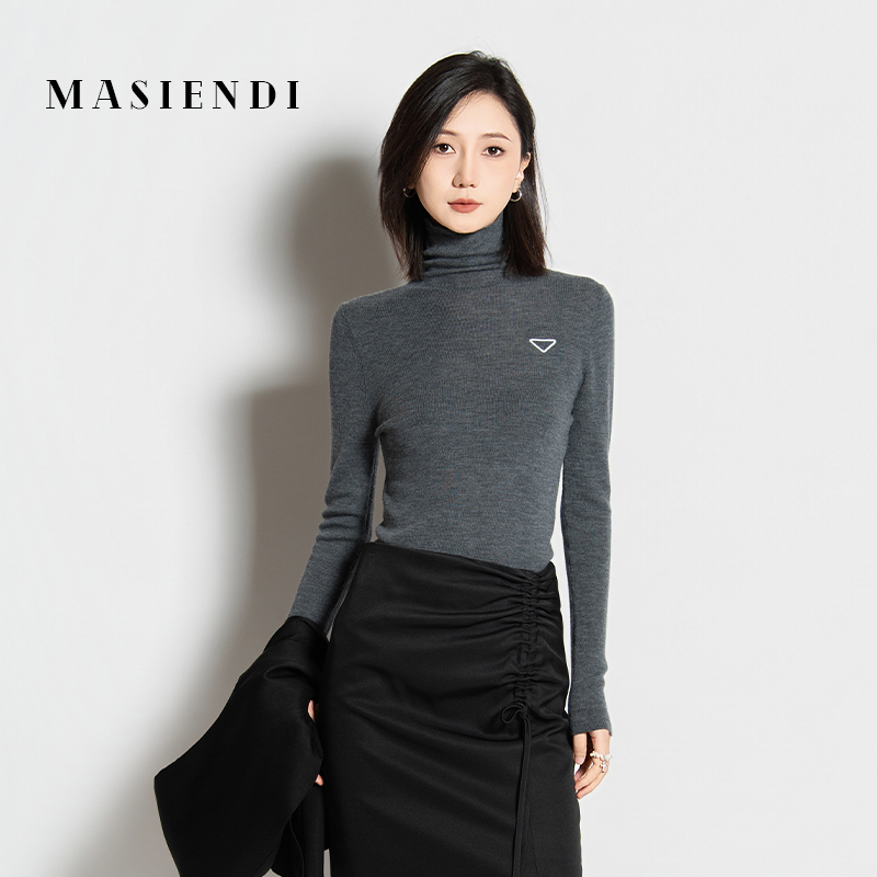 玛丝恩迪秋冬秋季针织衫女百搭毛针织衫冬季休闲堆堆领74025