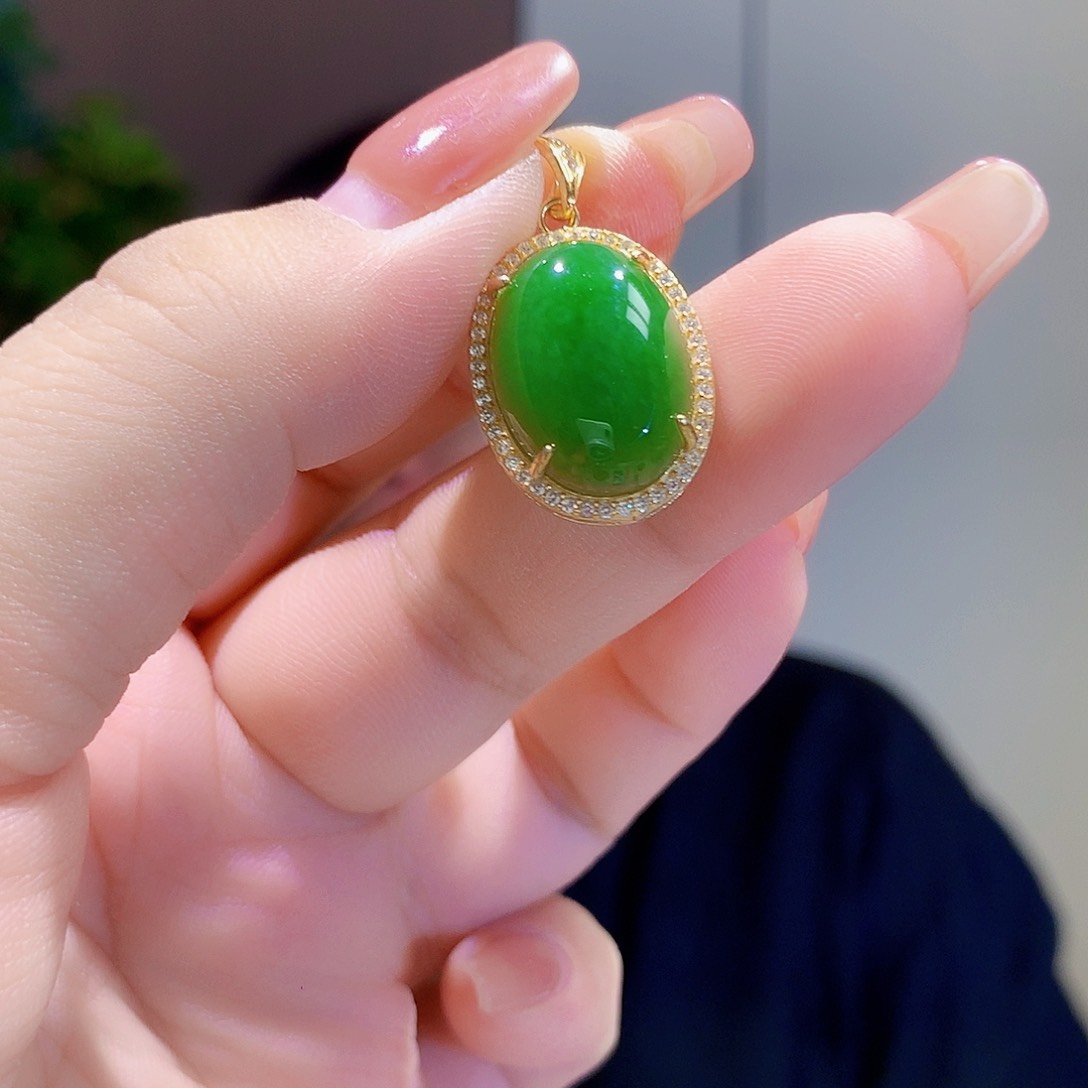 和田玉（碧玉）银S925镀金镶嵌颈饰