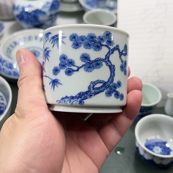 微瑕柴窑工笔松竹梅小容天