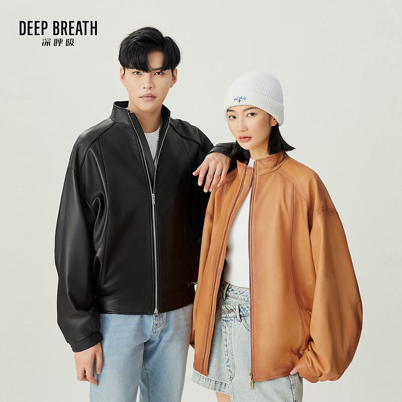 DEEP BREATH深呼吸女装新款立领休闲款绵羊皮衣长袖外套A401083