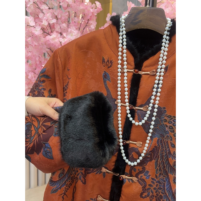 2025冬季上新新中式国风两面穿貂绒外套孔雀