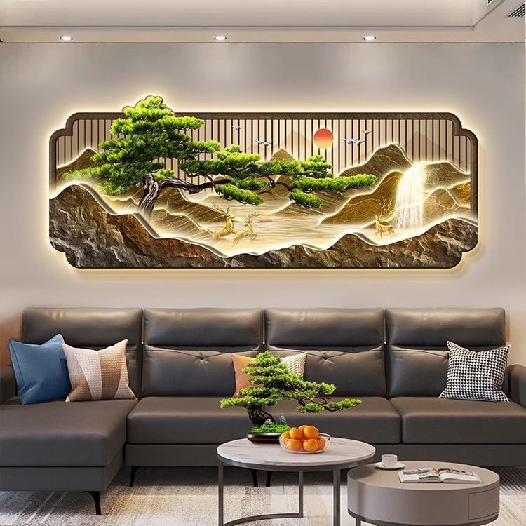 新中式禅意客厅装饰壁灯画茶室办公室山水风景沙发背景墙挂画高级