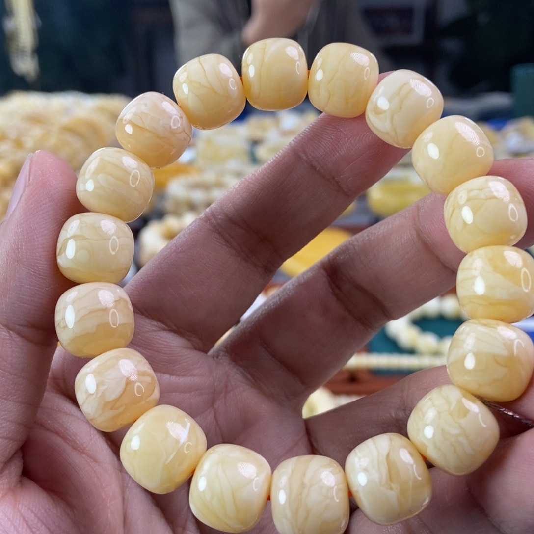 琥珀珠宝奇石未镶嵌13+虎皮纹同料串24.3