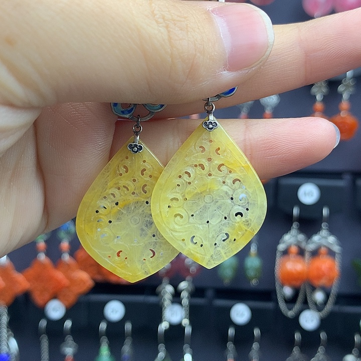 翡翠耳饰银S925镶嵌?****࿐55556