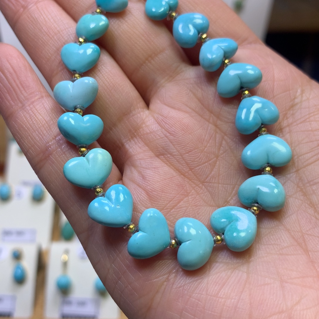 绿松石18K金镶嵌爱心单圈