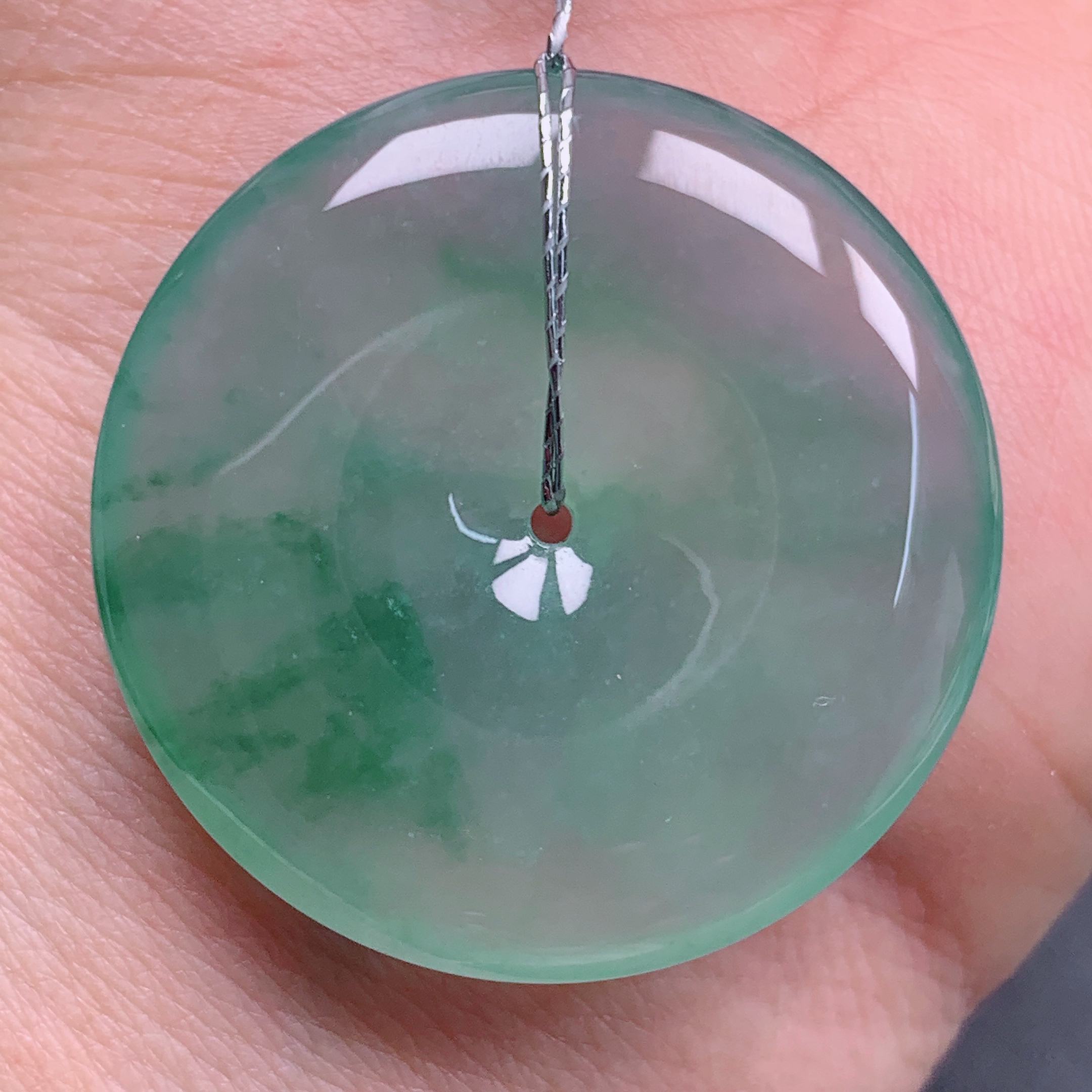 天然缅甸翡翠A货冰晴飘花平安扣气质精美尺寸32+6  370