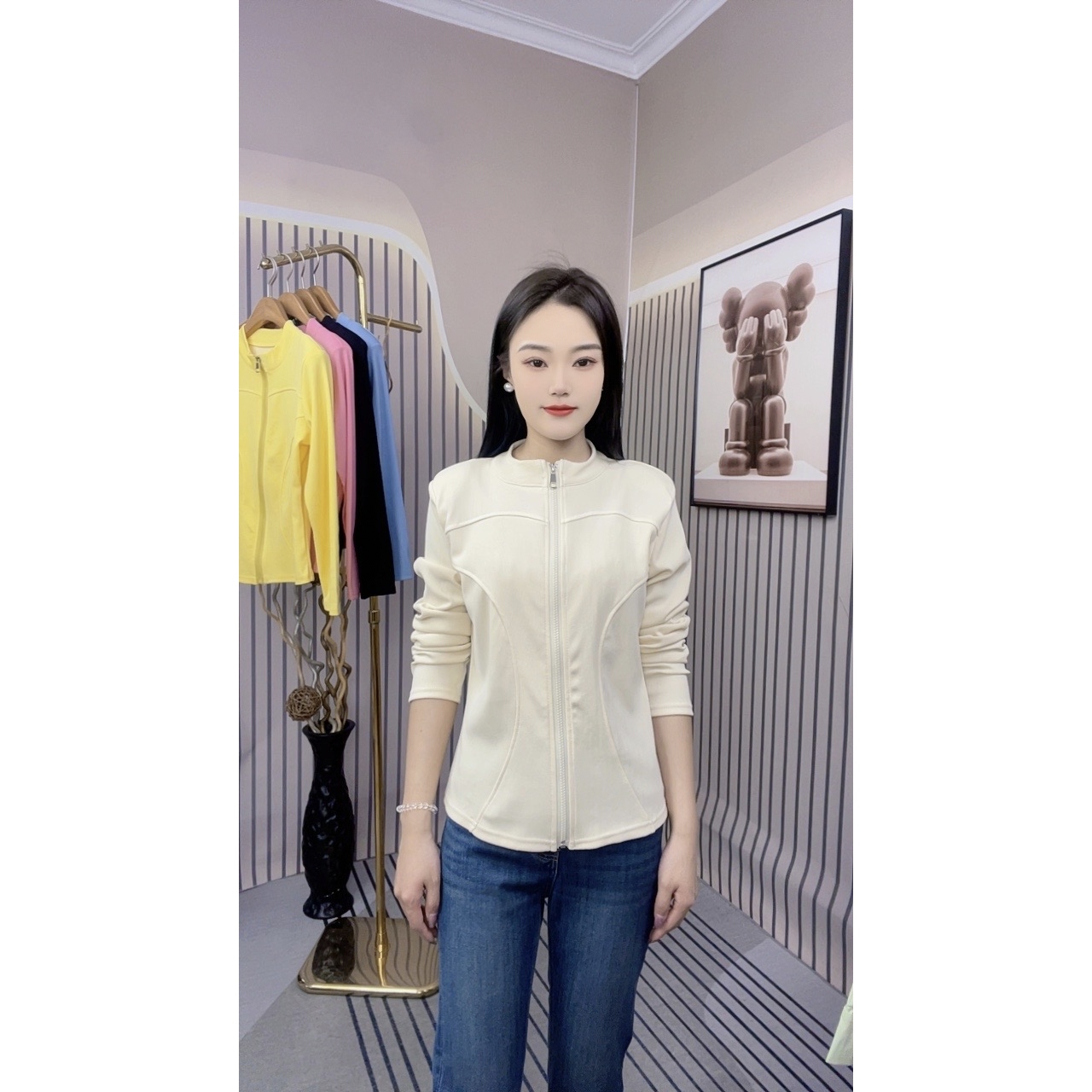 早春新款大码立领美式拉链长袖显瘦百搭瑜伽服上衣