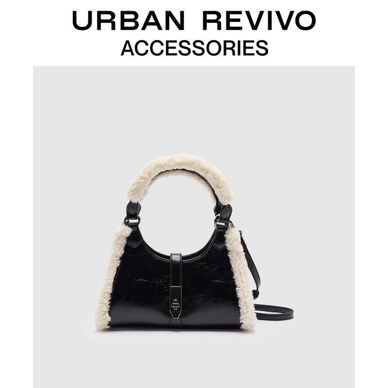 URBAN REVIVO2025秋季新款女士复古毛绒手提斜挎包UAWB50211