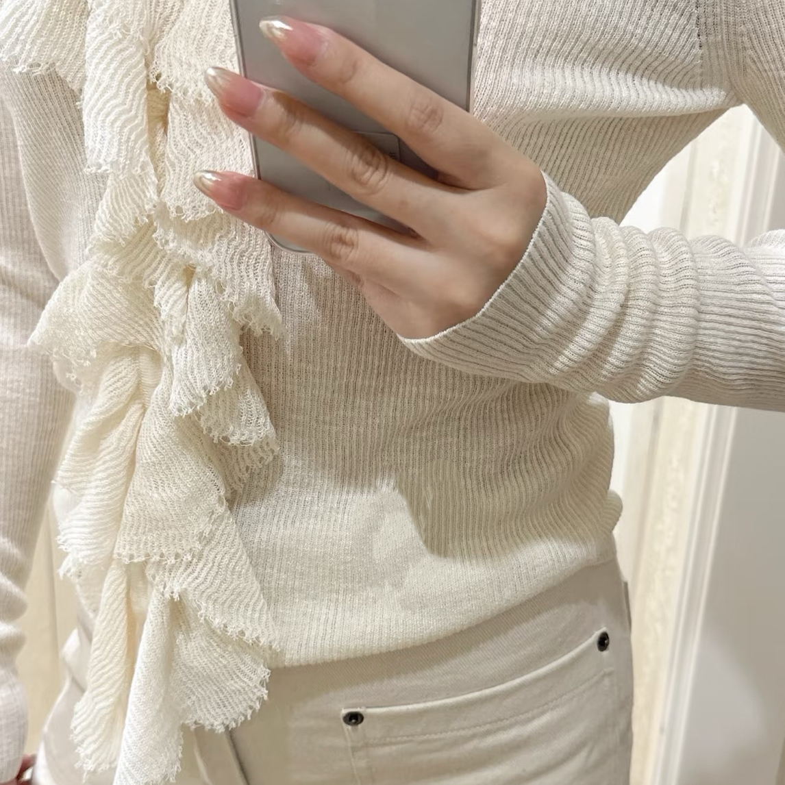 【CHU XUI】衬衫袖花朵刺绣女INS风毛针织衫蓝色毛衣女装上衣通勤