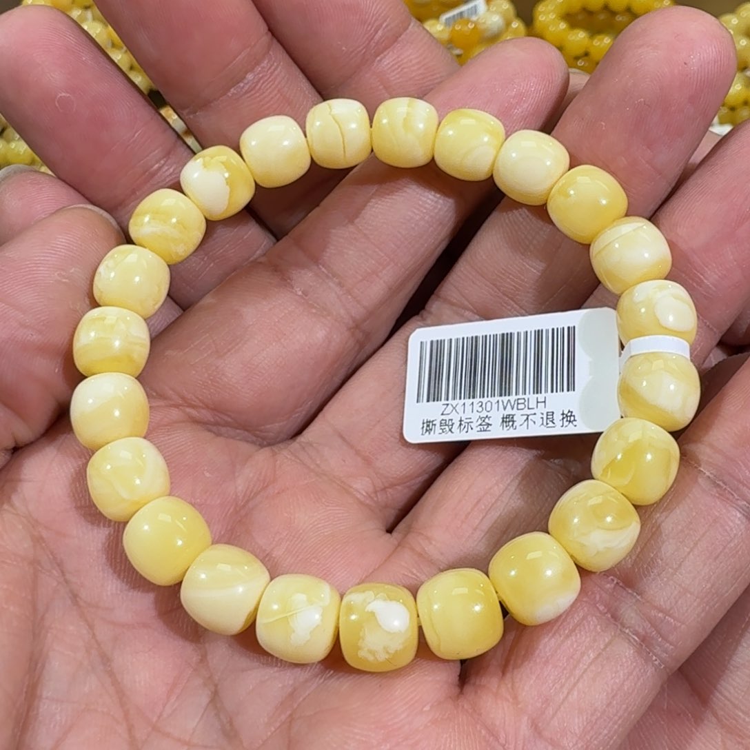 琥珀手链未镶嵌9m精工老型白花蜡手串10.4