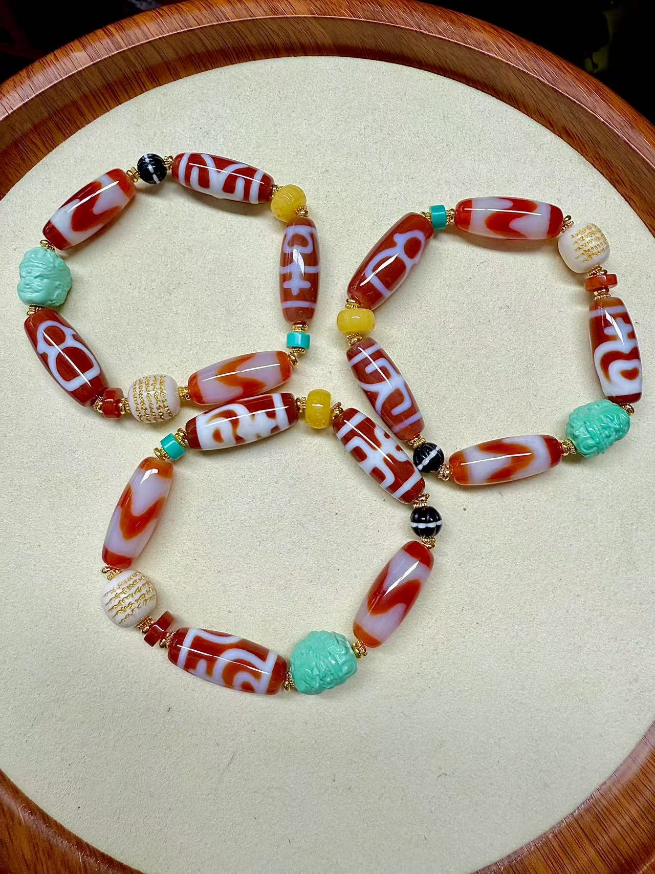 【灰姑娘原创】五条经文红肉T珠多宝大黑天手串M2138多样性发一