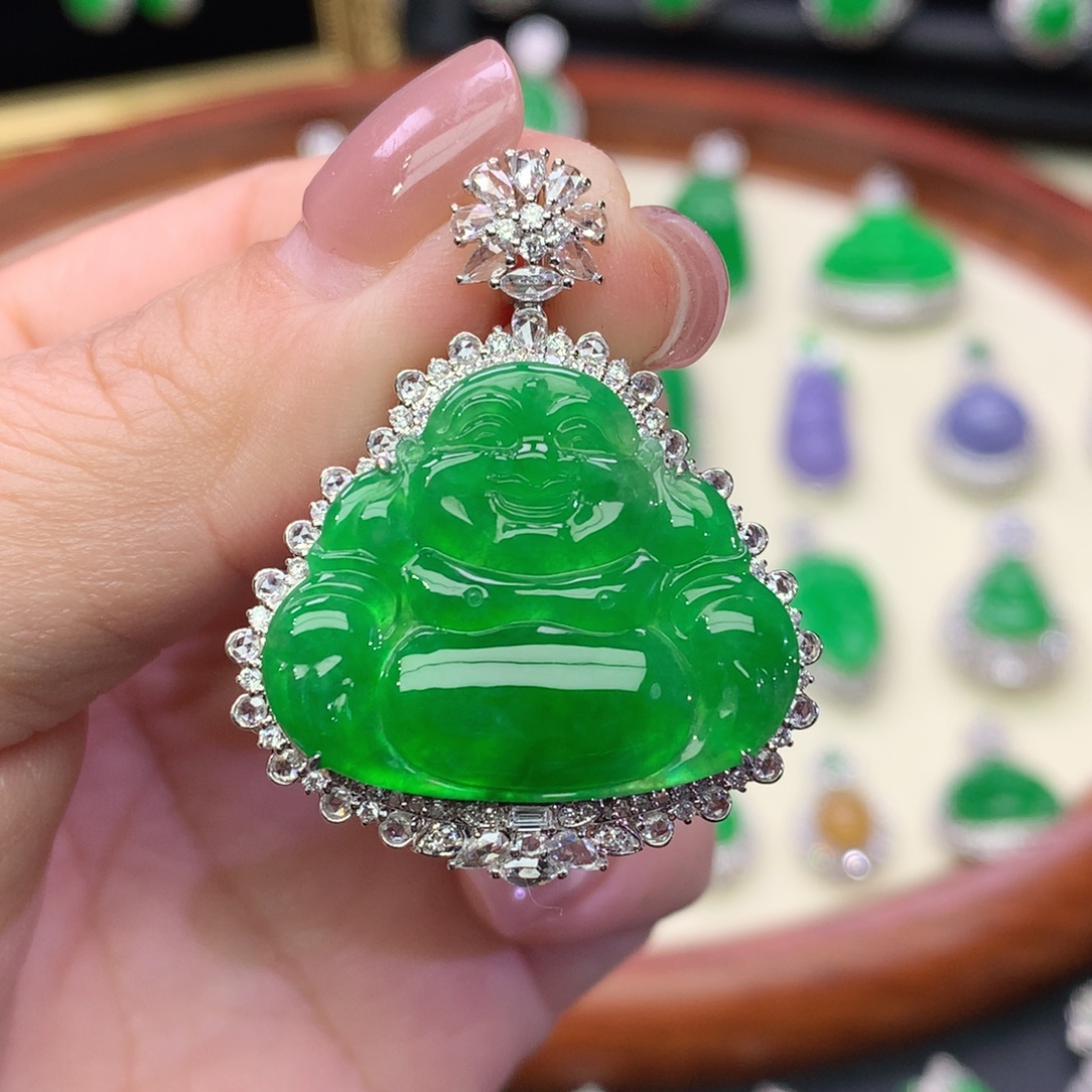 翡翠18K金镶嵌吊坠(不含链)