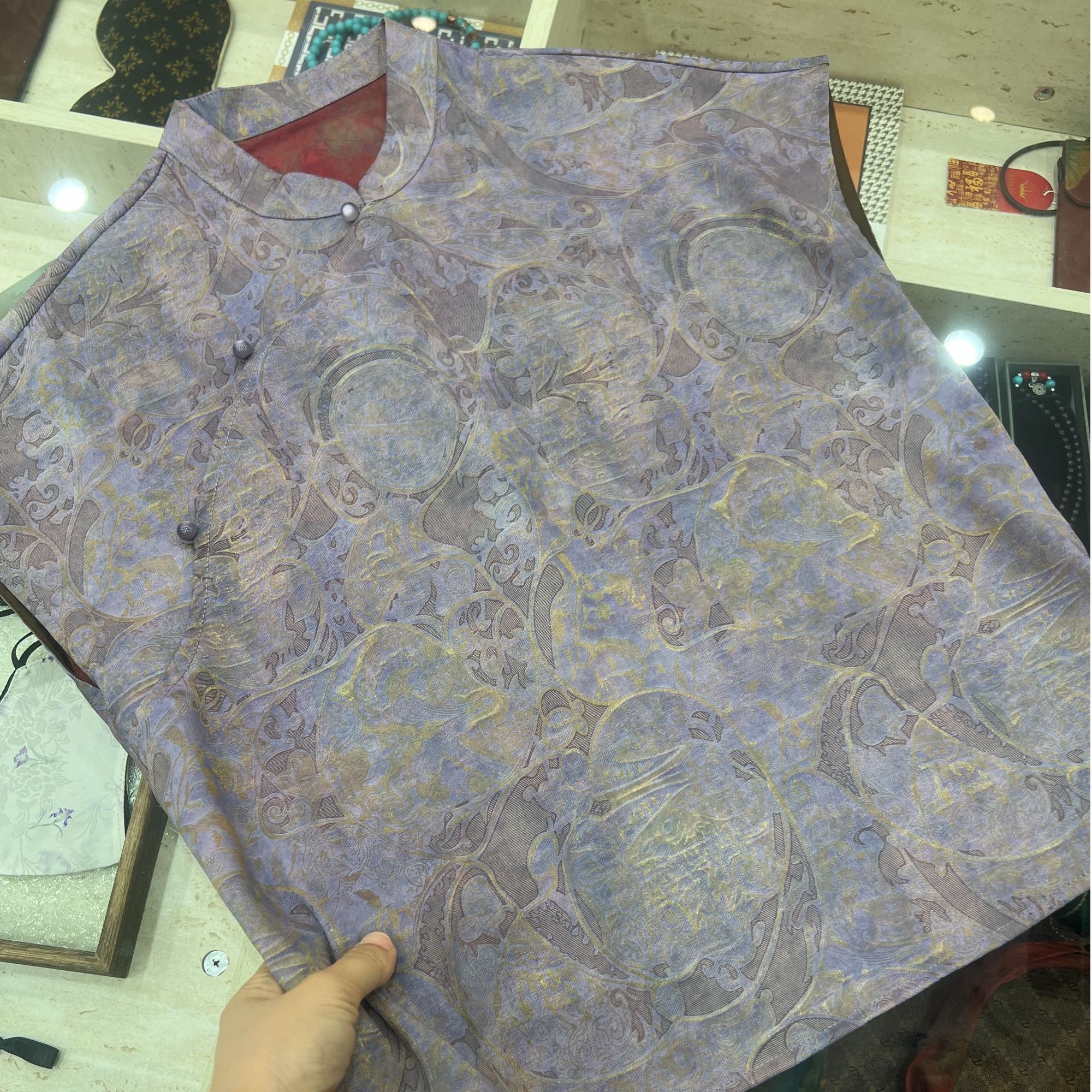 国风复古立领斜襟花萝上衣女FY5070603