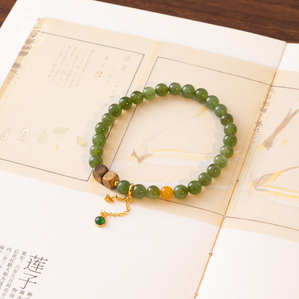 单圈和田玉手串6mm搭配翡翠莲蓬吊坠手链A7407多样性发一