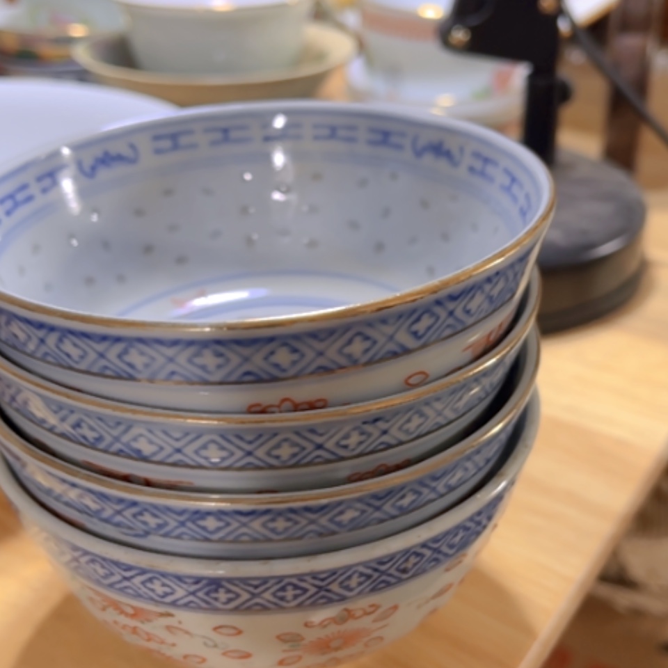 【闪购商品】紫砂盖碗深**海玲珑饭碗4个