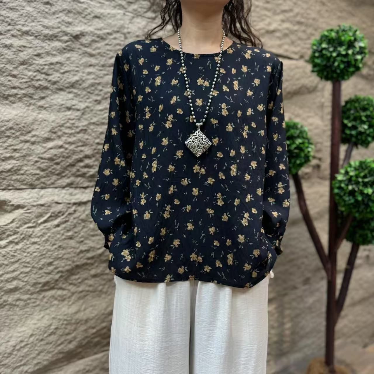 7379新款春夏洋气减龄优雅大方长袖T恤小衫QZ