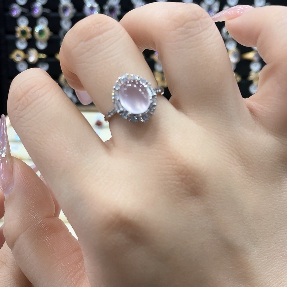 芙蓉石戒指女款银S925镶嵌