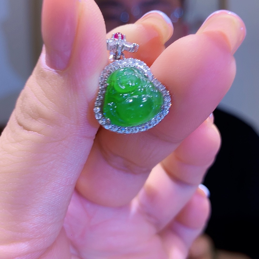 和田玉（碧玉）颈饰银S925镀金镶嵌