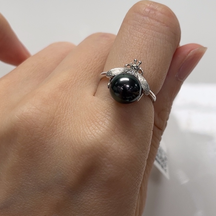 银S925镶嵌戒圈海水珍珠大溪地 9-10mm 114号