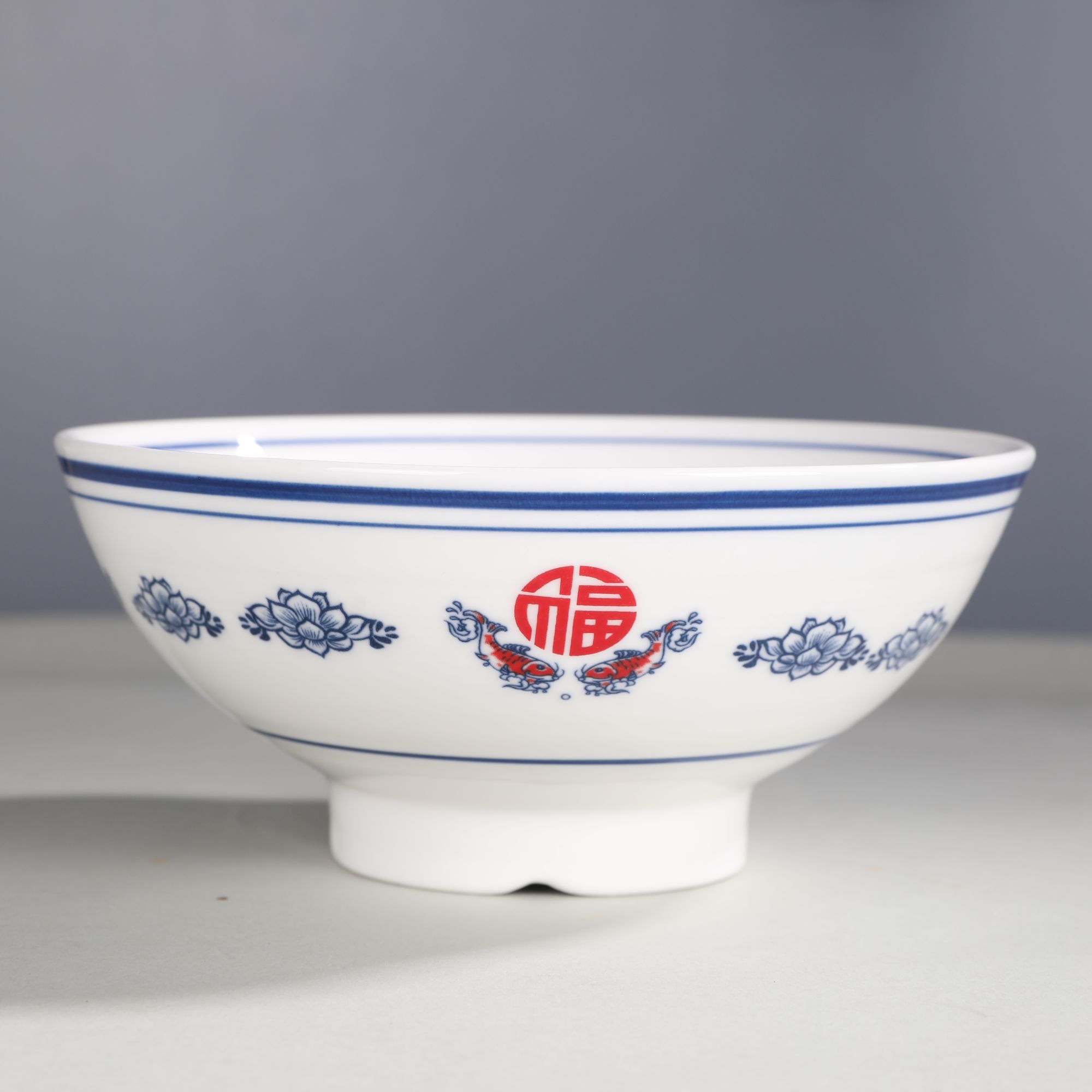 陶瓷福字面碗湖南湘菜馆餐具高脚加厚吃饭碗商用家用中式菜碗