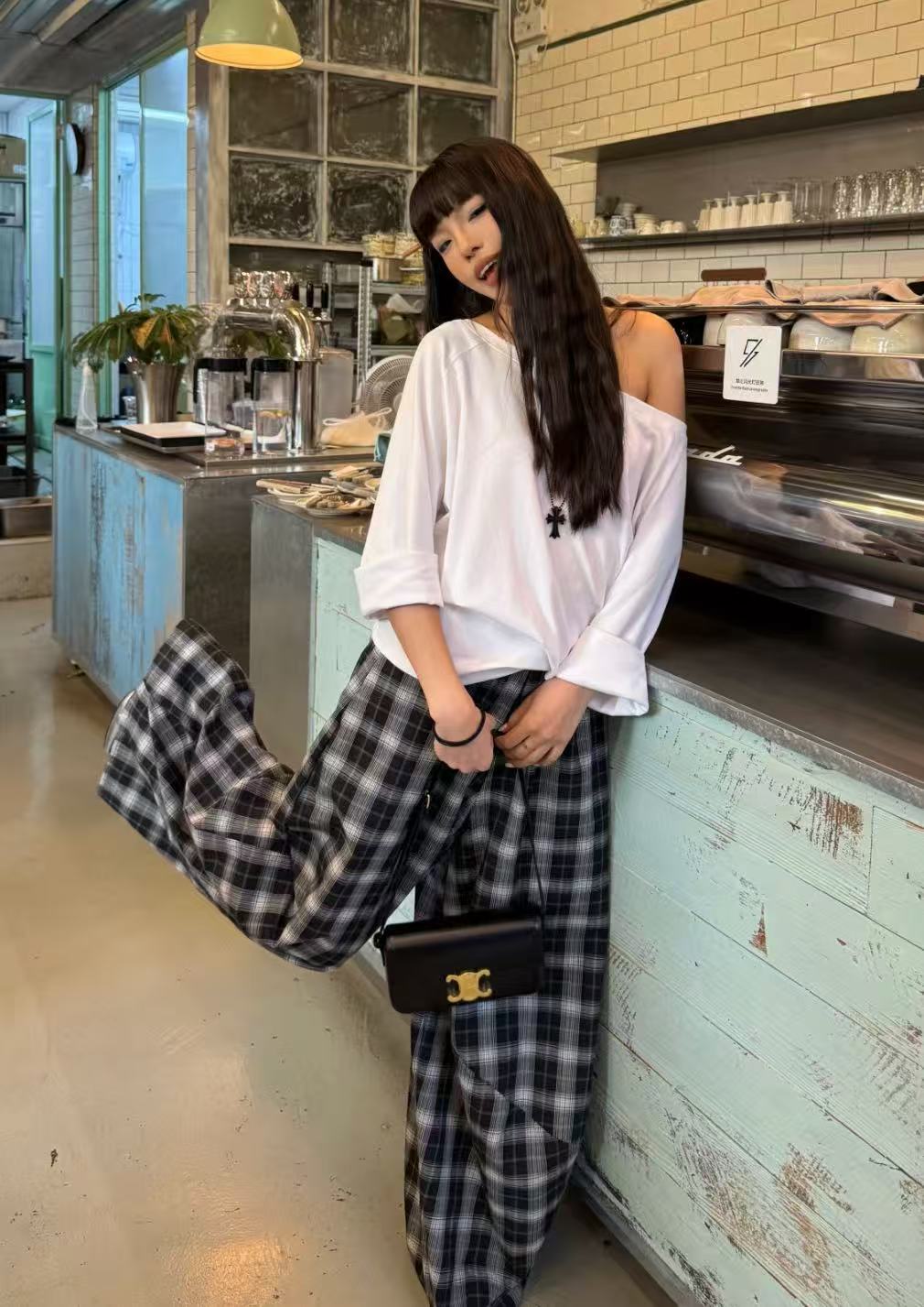 TERASA.CLAY 奥利奥华夫格子裤黑白配色显腿长