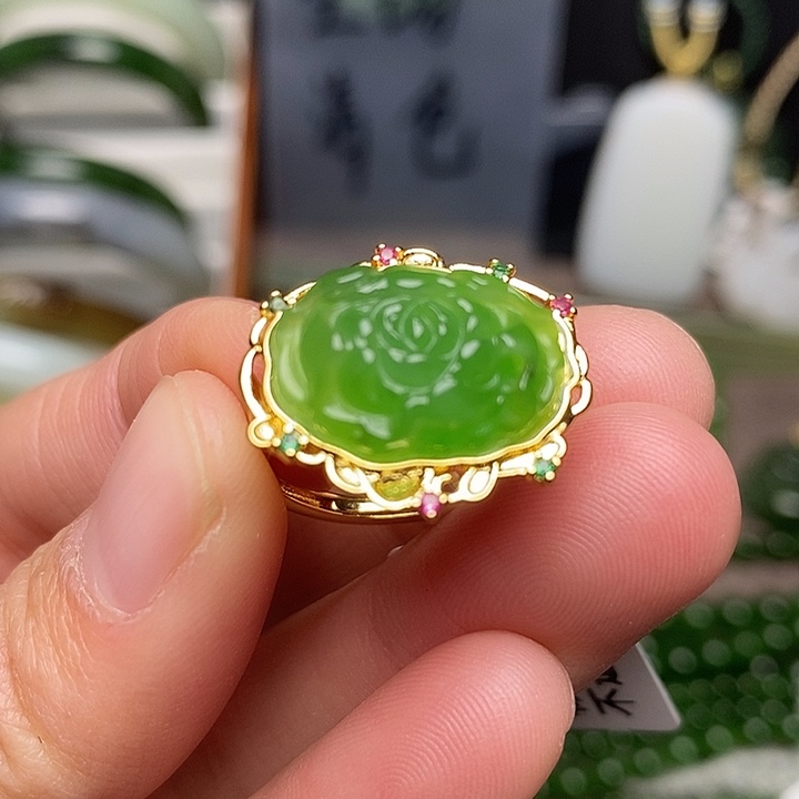 和田玉银S925镶嵌戒指