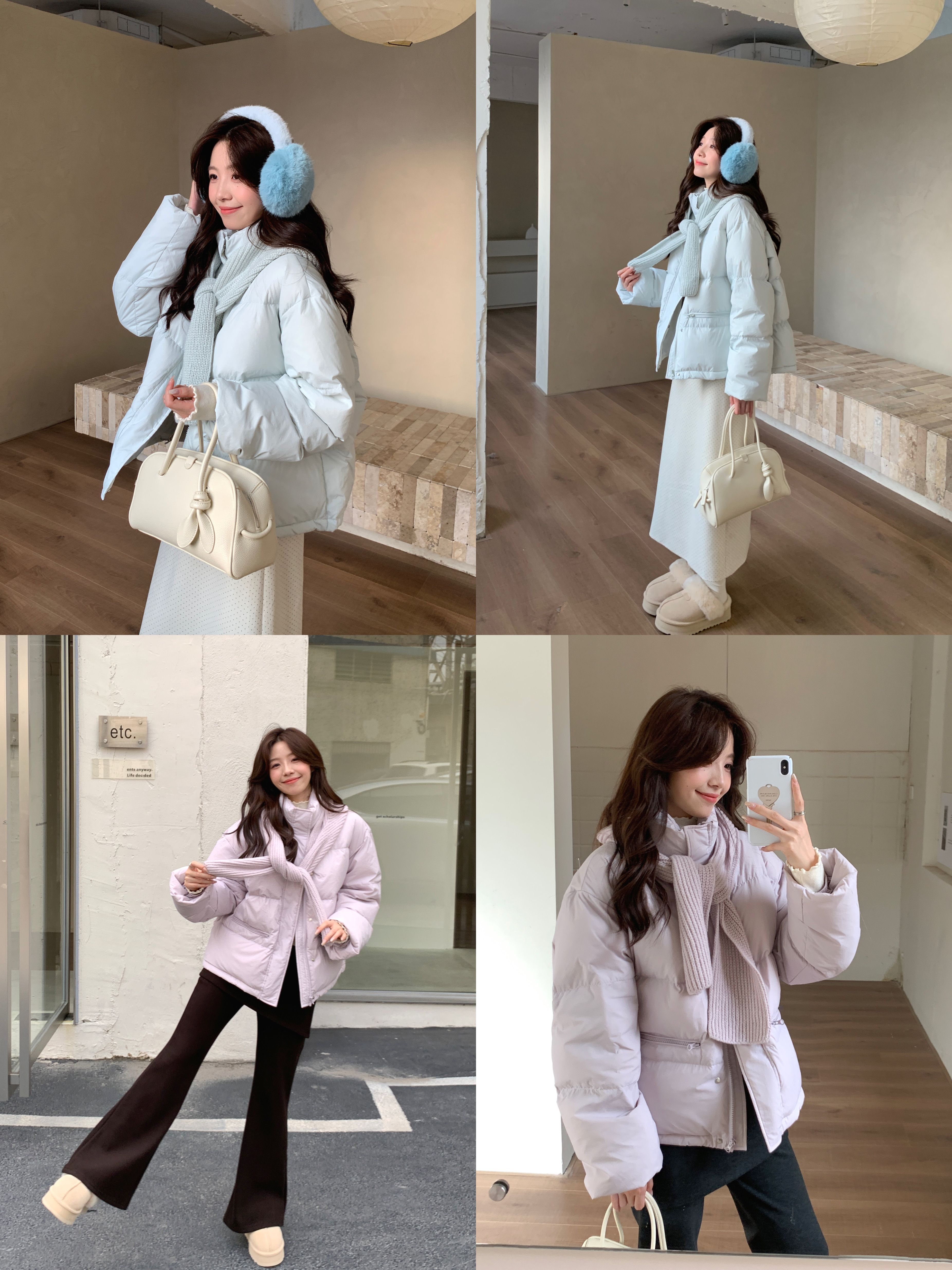 Even一雯【柔雾藤萝】韩系高智感立领拆卸针织围帽短款白鸭绒羽绒服