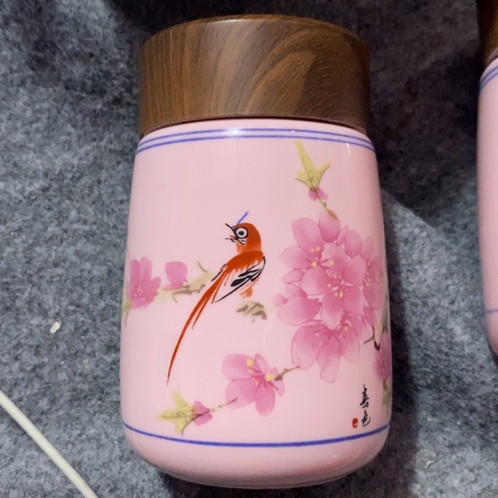 摆件陶红稀土水点桃花保温杯
