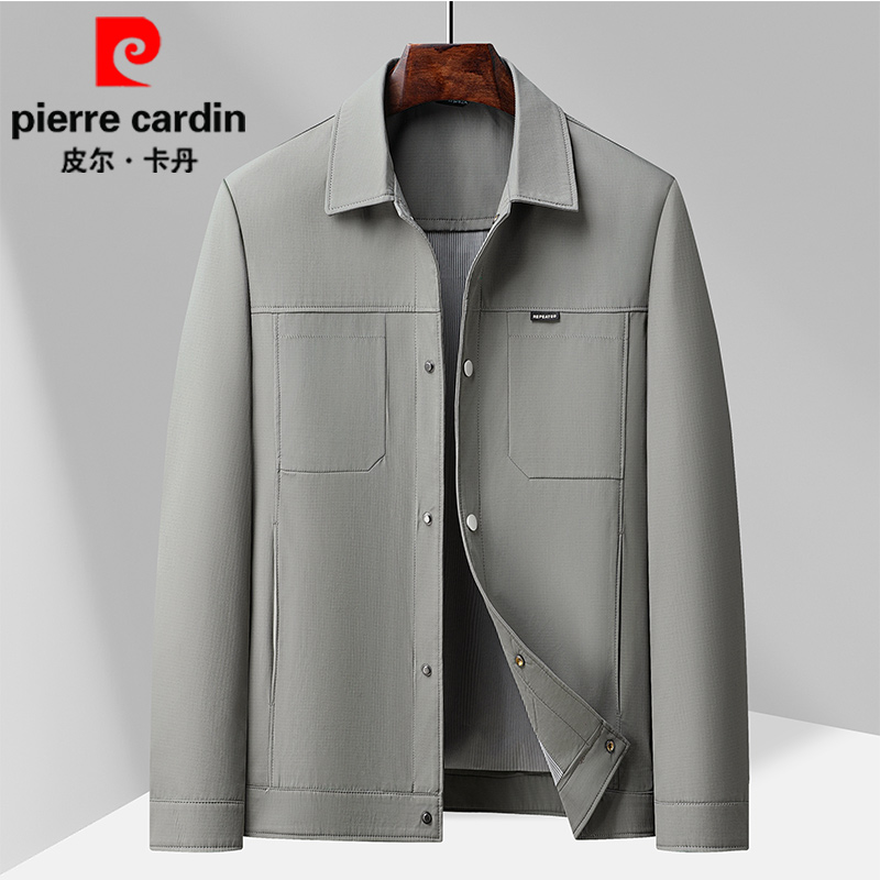 皮尔卡丹翻领春秋季休闲男百搭宽松外套中年男士商务夹克