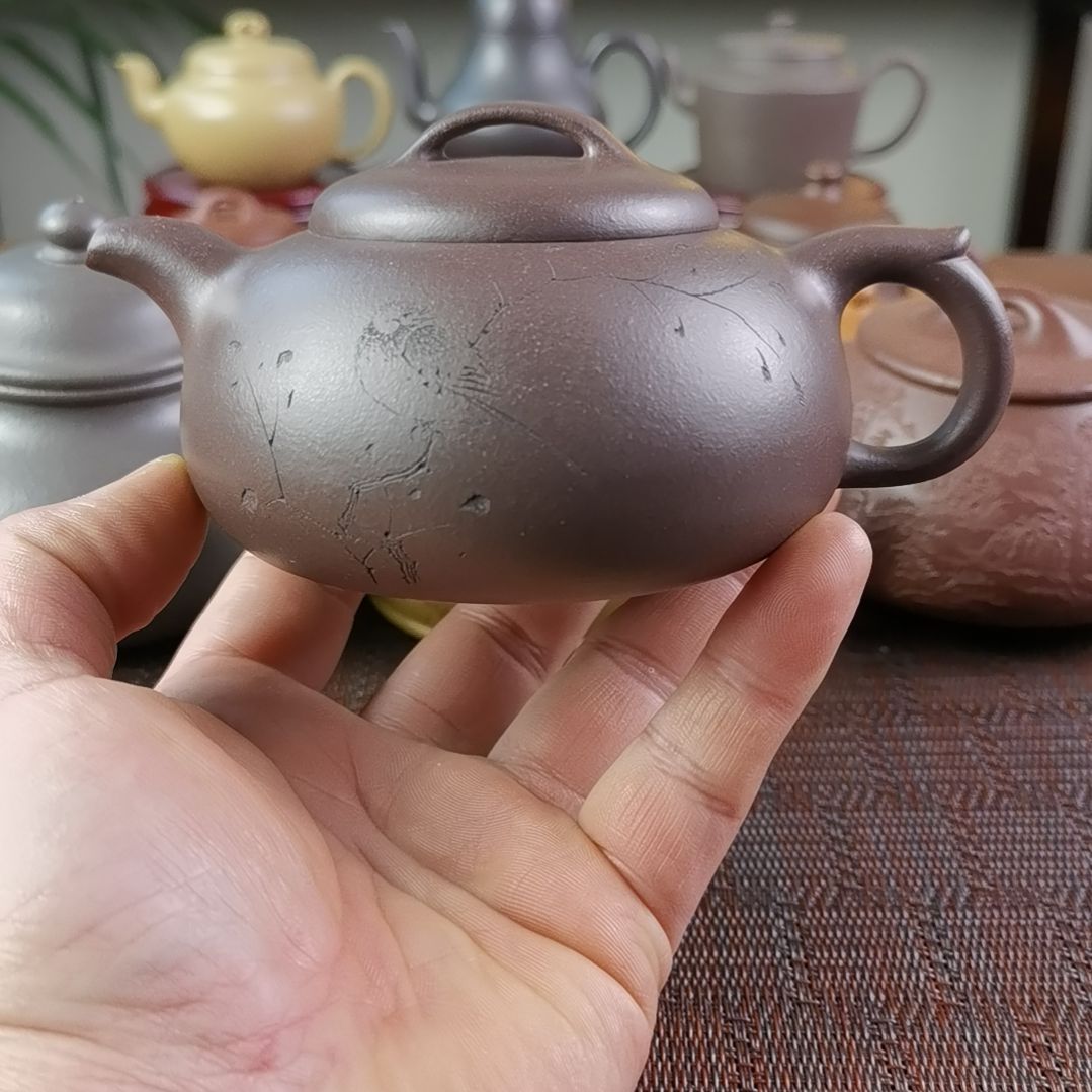 紫砂茶壶紫泥过桥扁腹300CC