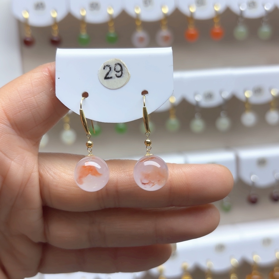 南红玛瑙耳饰18K金镶嵌