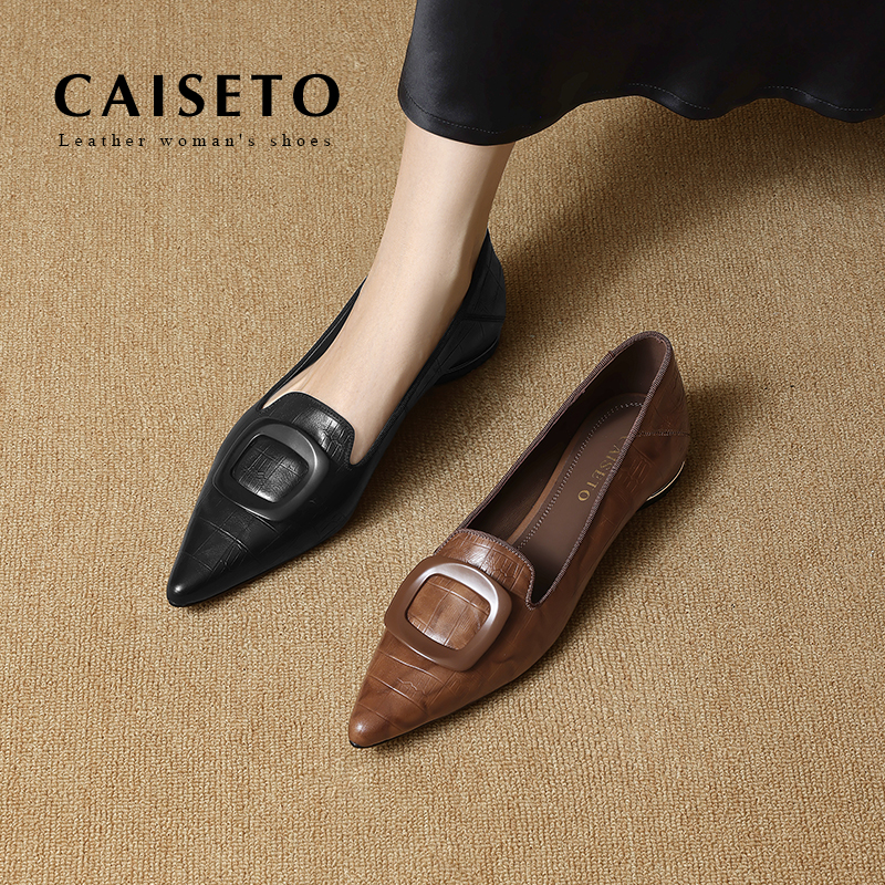 牛皮/2.5cm 2025深口气质尖头百搭扣件低跟单鞋舒适真皮女鞋5D817