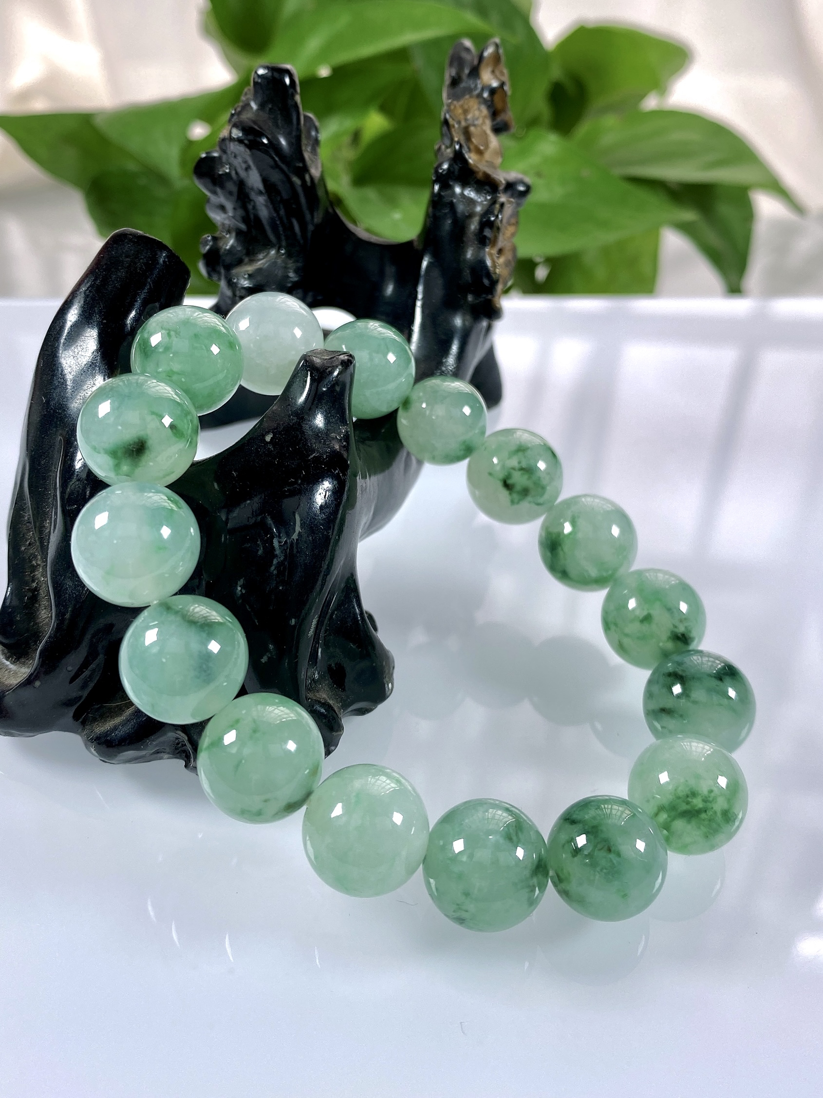 缅甸天然翡翠A货，卡13冰种果冻起胶飘花圆珠手串手链6076