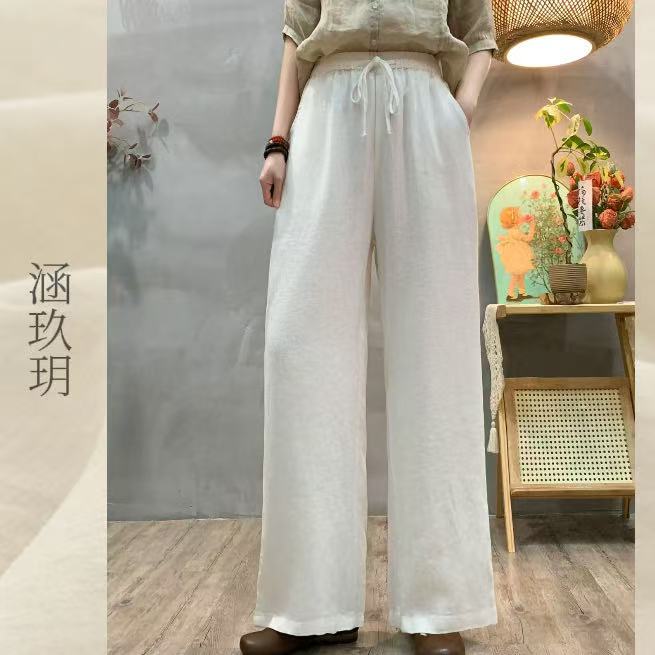 涵玖玥▪100%汉麻【随便搭】品质直筒裤显瘦松紧腰素-2508