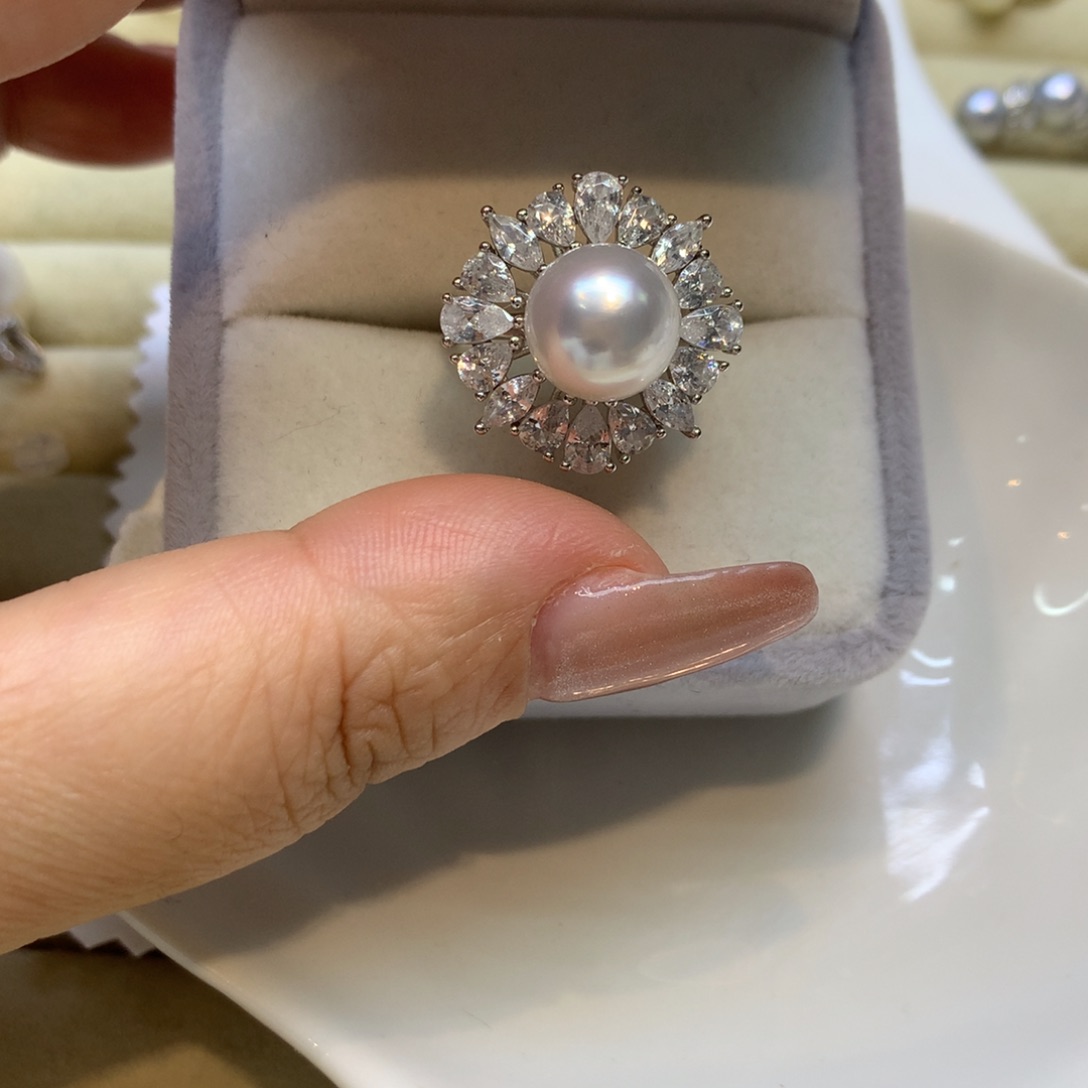 银S925镶嵌戒指海水珍珠