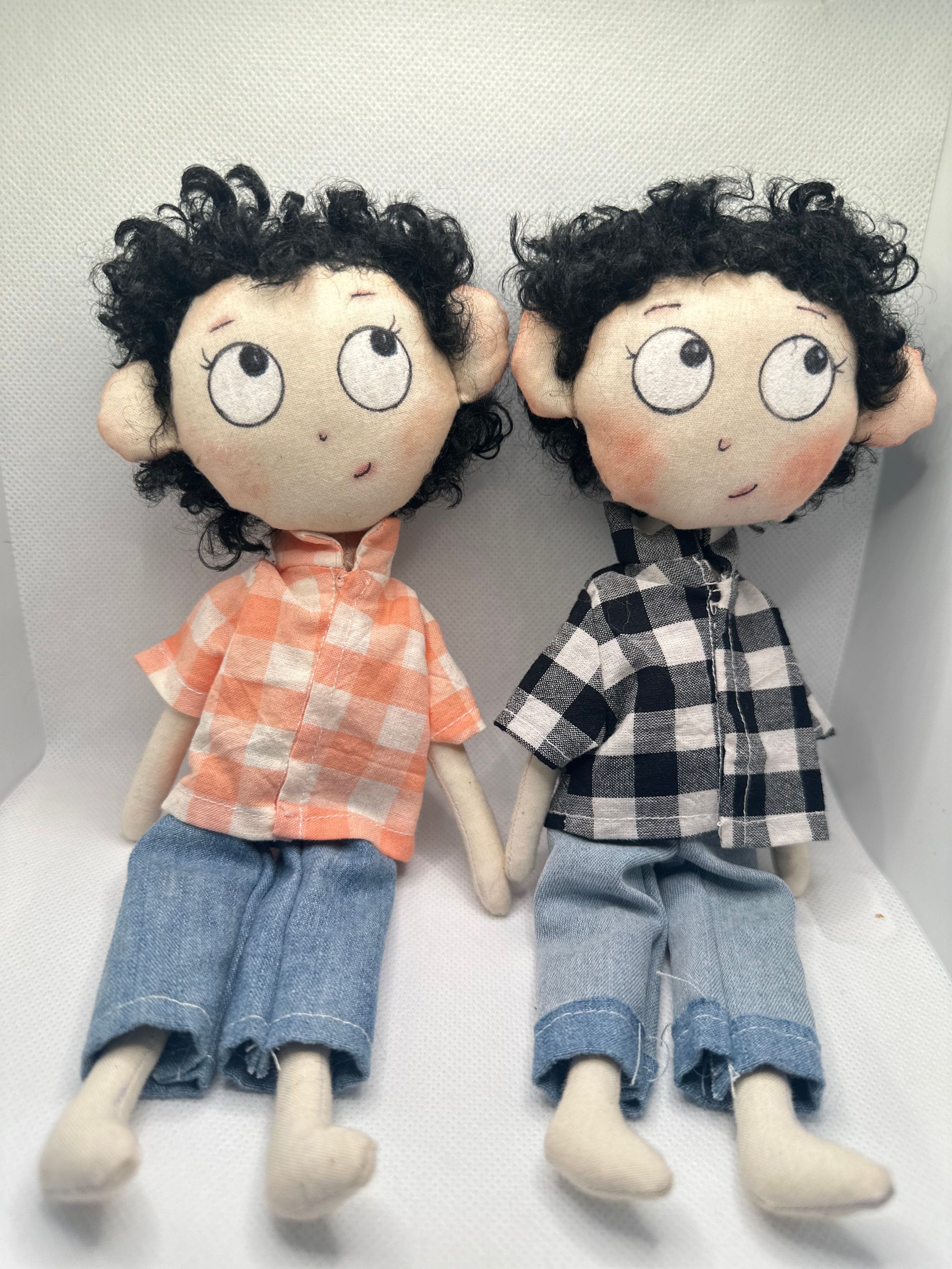 格子衬衫男孩羊毛卷头发调皮可爱的布娃娃挂件手工制作身高28cm