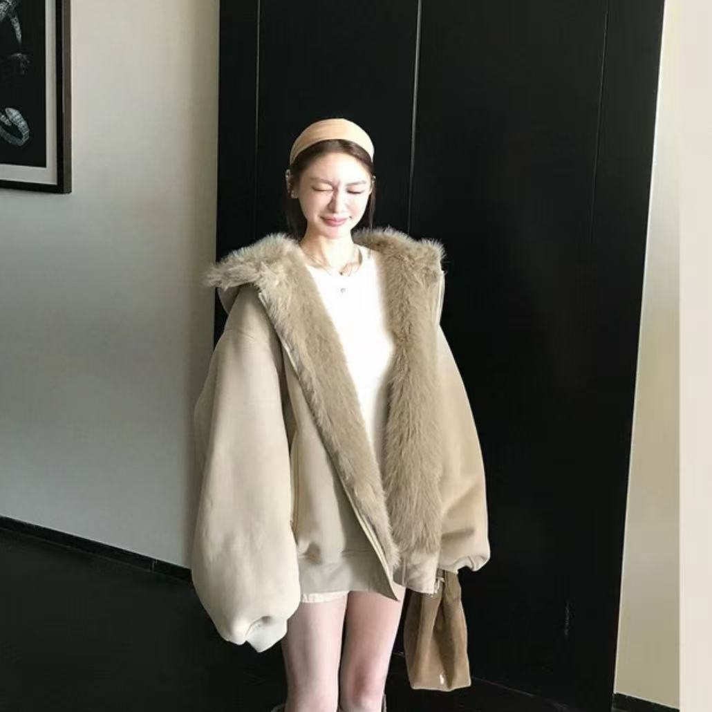 徐秋阳  熊熊卫衣 两面可穿氛围感毛毛连帽卫衣保暖大外套13931