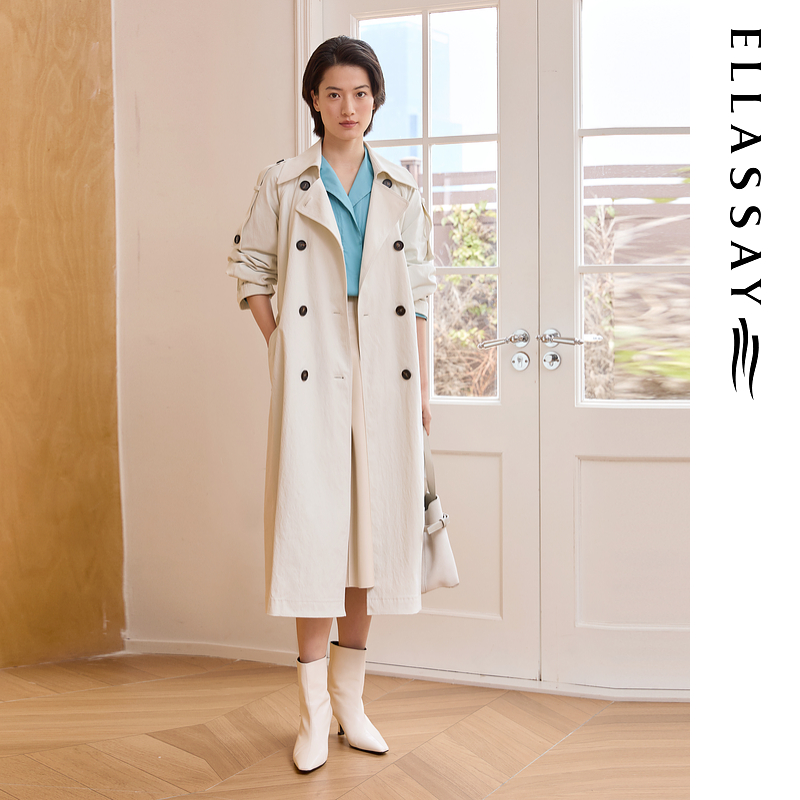 ELLASSAY歌力思2025秋季新款气质双排扣英伦风衣女EWE363F00400