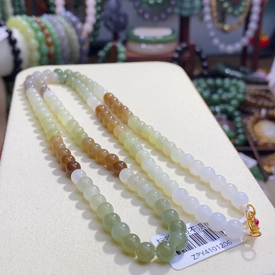 和田玉收藏级精品多宝高冰老矿料圆珠珠链6m未镶嵌