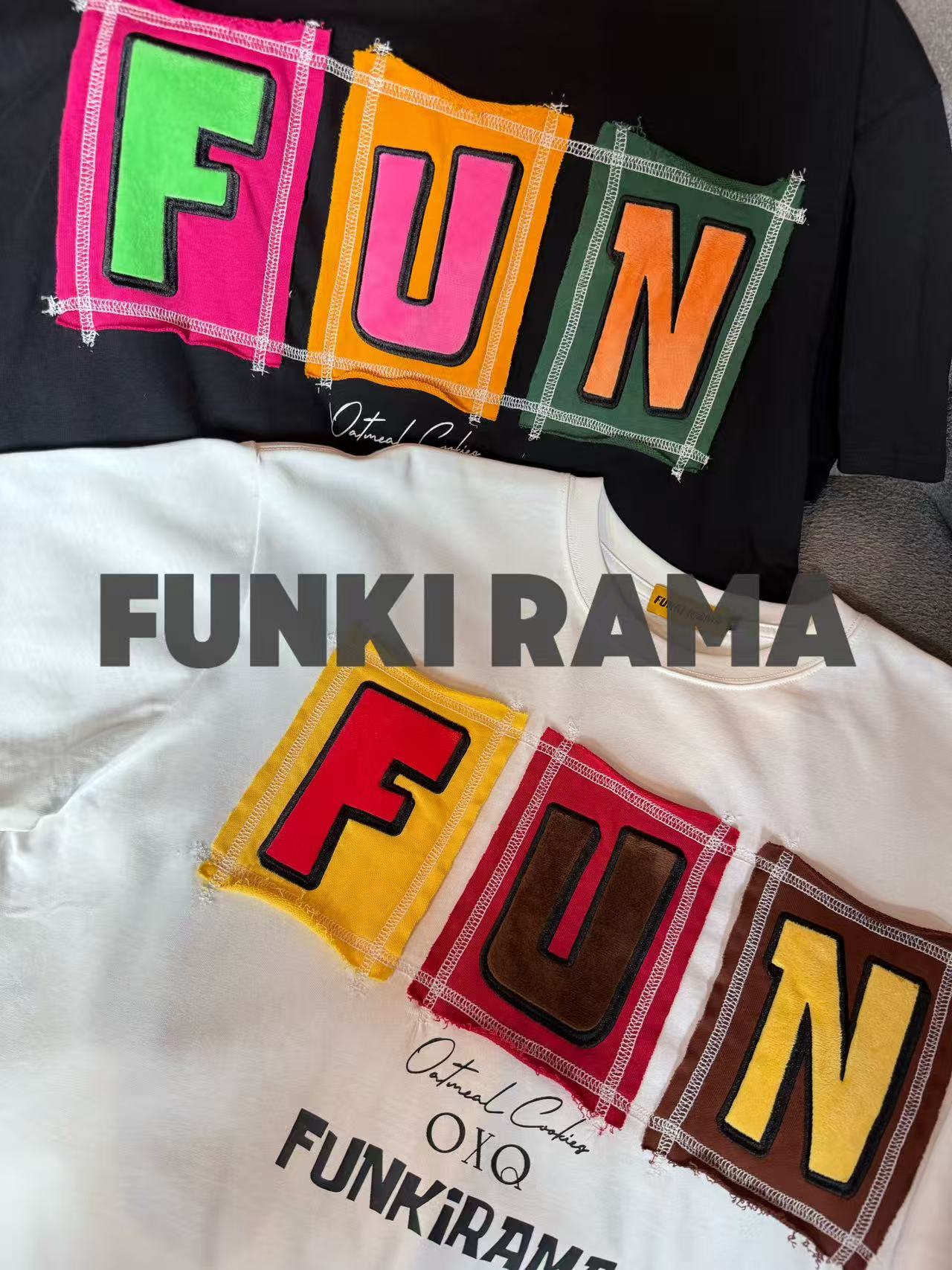 FR-【FUN2.0】字母贴布绣休闲圆领男女同款T恤