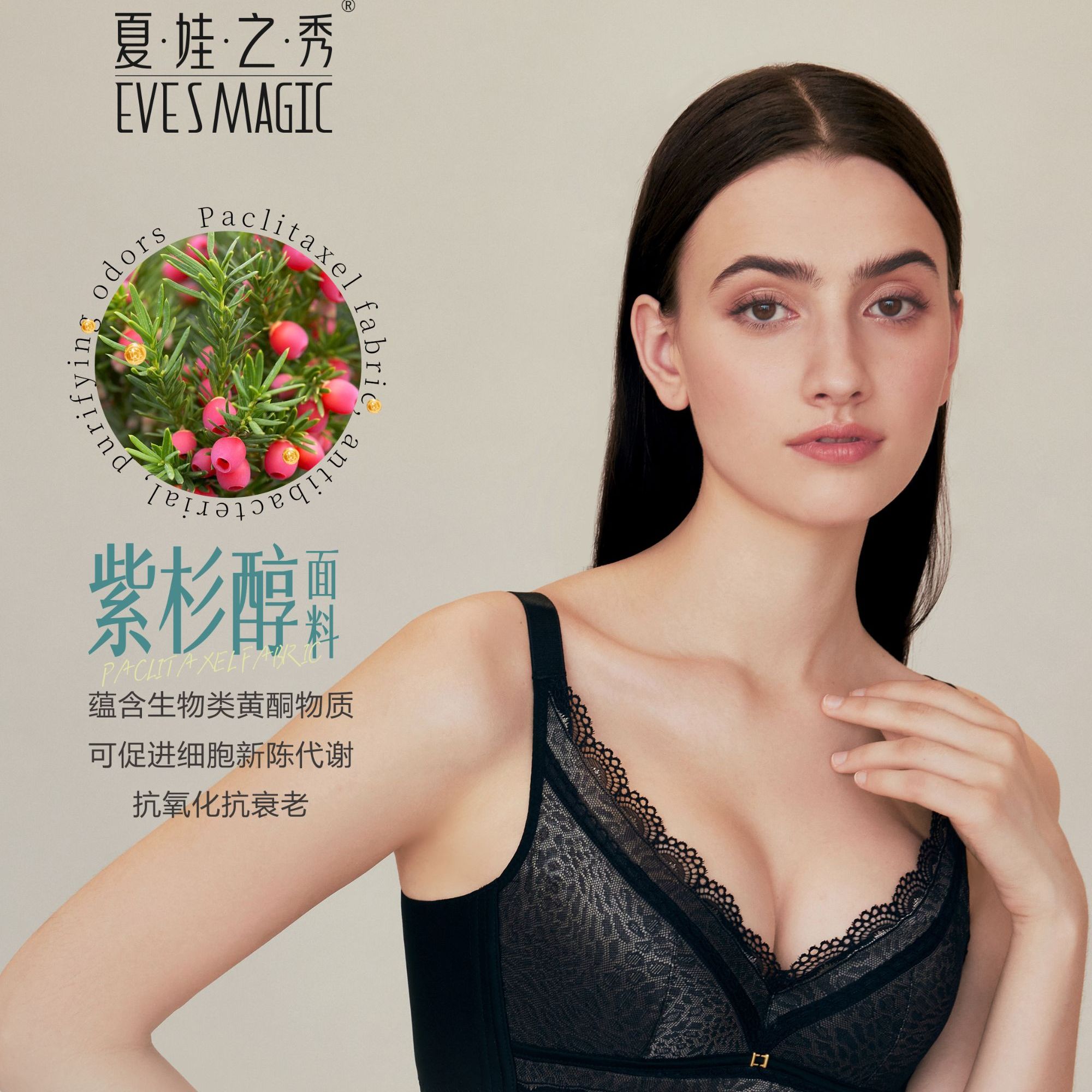 夏娃之秀6886紫杉醇面料聚拢时尚抑菌净化女士文胸