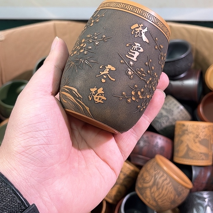 茶杯绿泥全手工紫砂主人杯