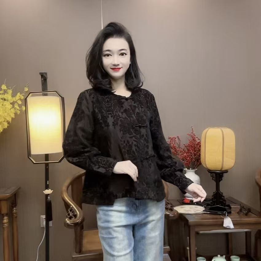 【峰姐优品】7345【GZ】国风浮雕立体提花衫