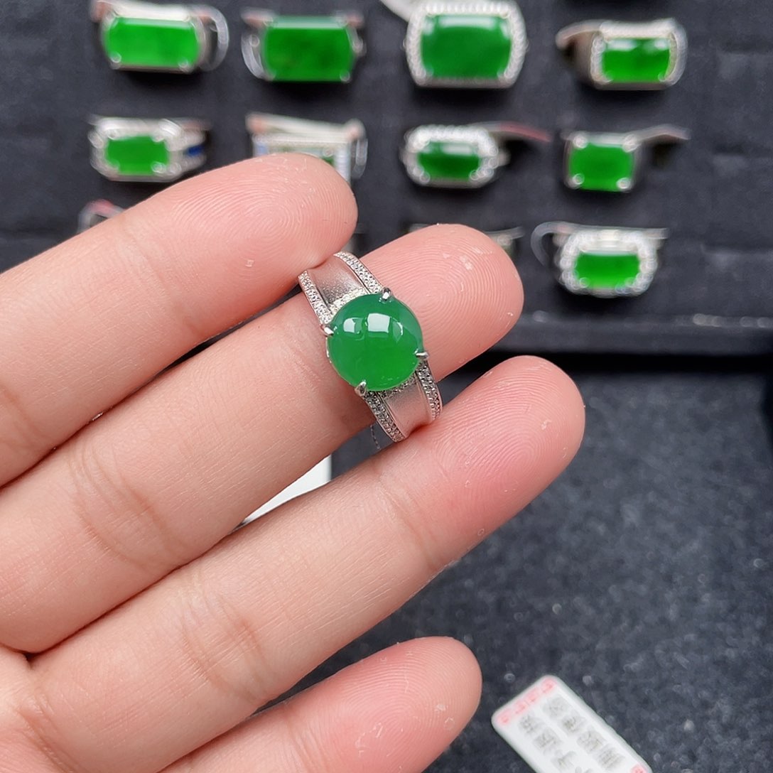 翡翠戒指银S925镶嵌005编号