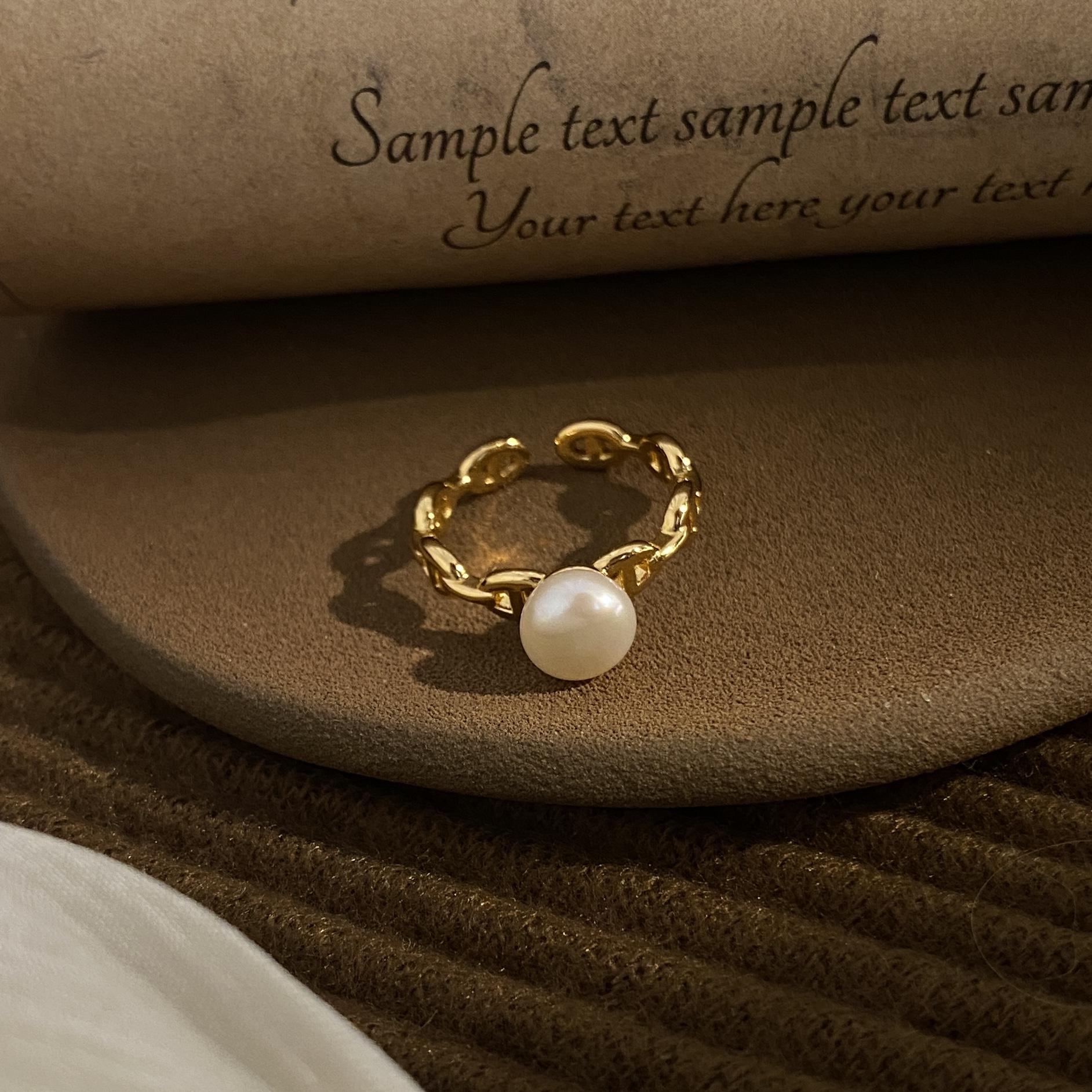 珍珠猪鼻戒指轻奢百搭开口戒