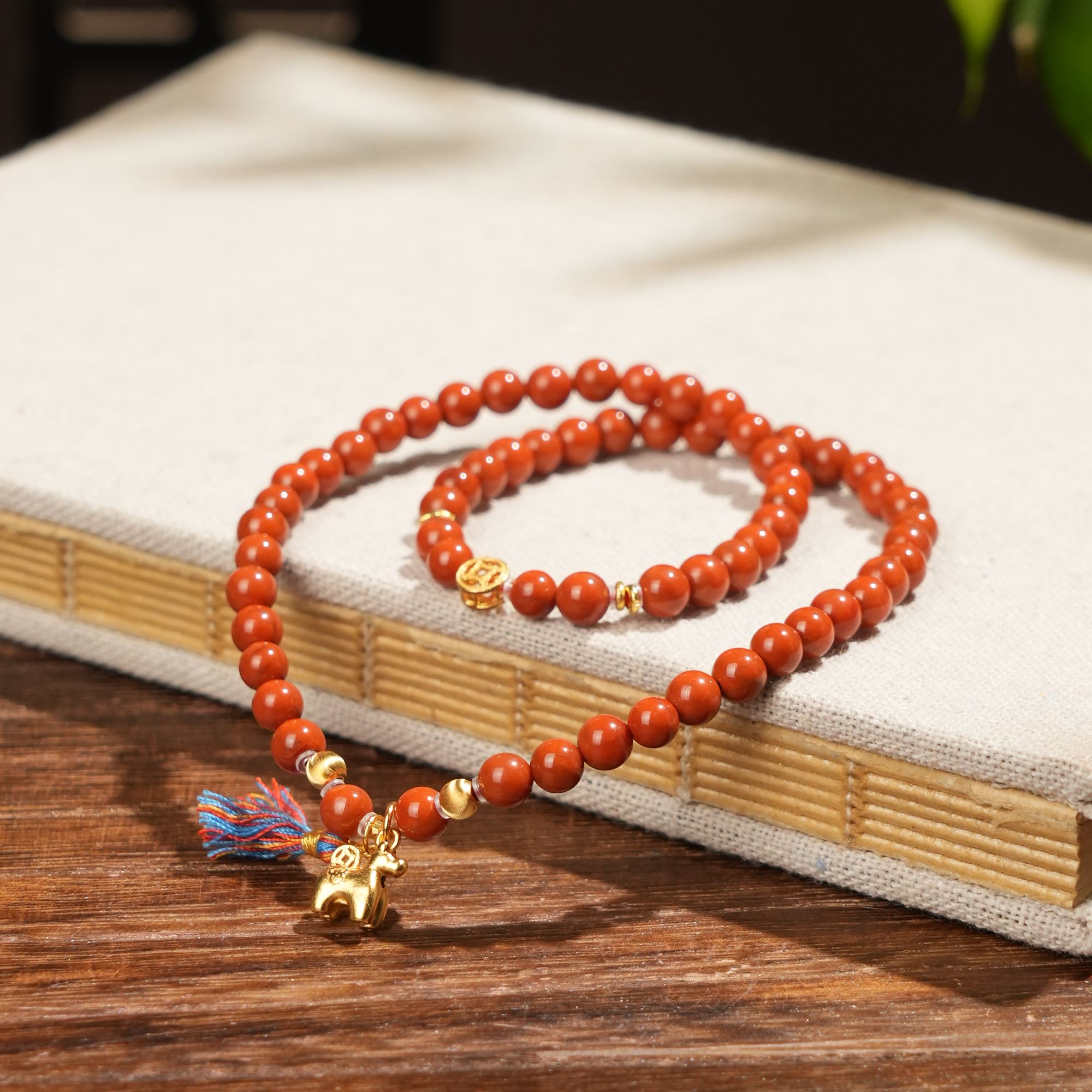 【马上有前】5mm柿子红精致双圈南红手串 时尚百搭款式 925银