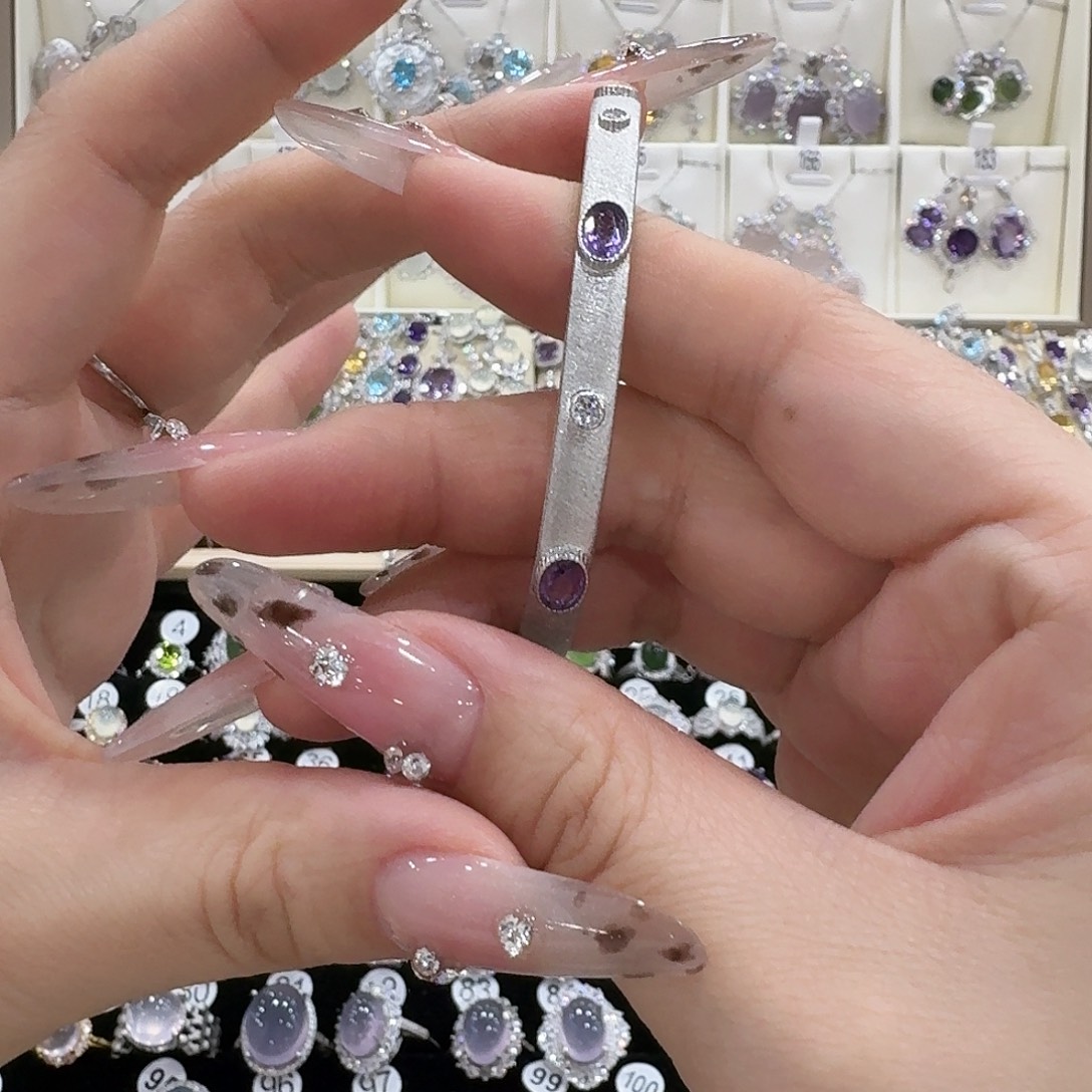 ࿐***ଓ蛇纹石玉银S925镶嵌手镯