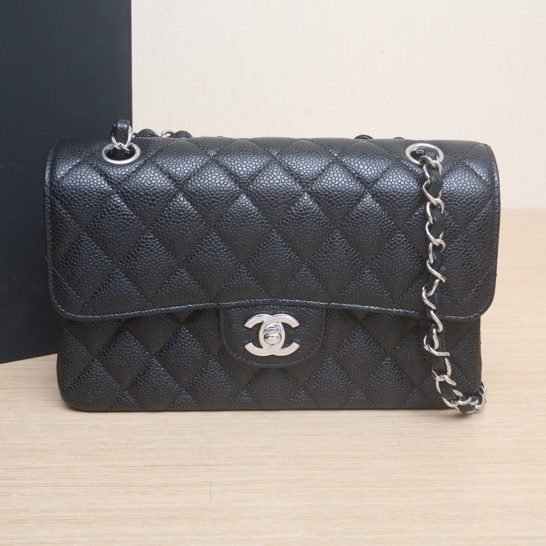 99新 Chanel/香奈儿 小花攀攀CF 小号 23cm 黑色 皮革C 芯片 银扣