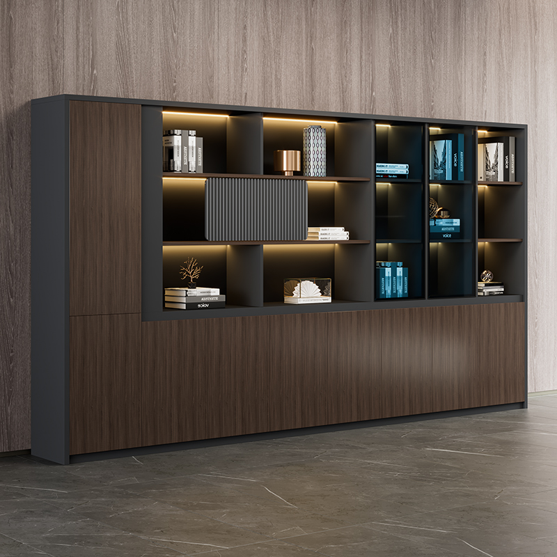 办公室木质资料文件柜靠墙落地开放式收纳柜老板背景柜
